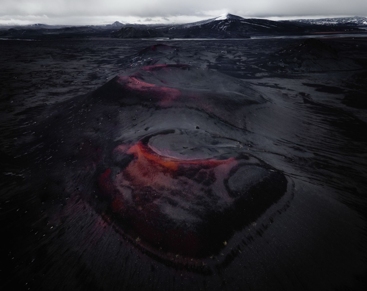 Lava field in Iceland at night