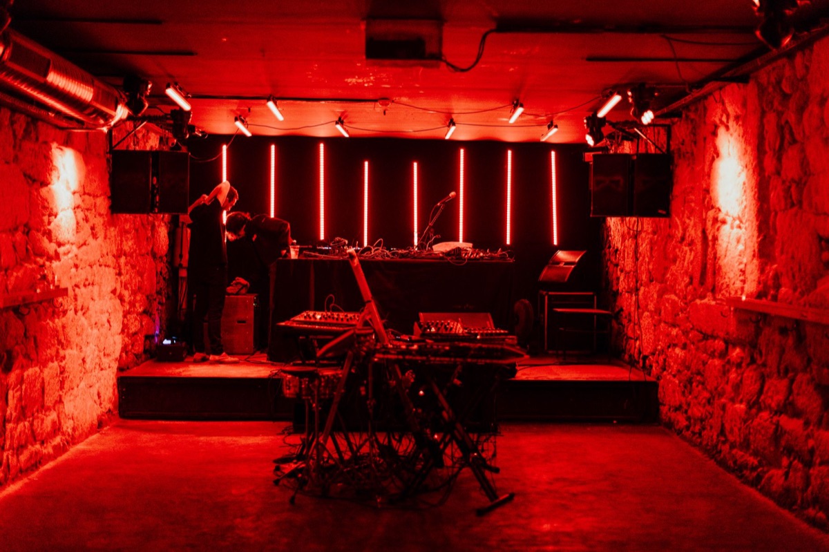 Reykjavik music venue interior with modern decor and artistic installations