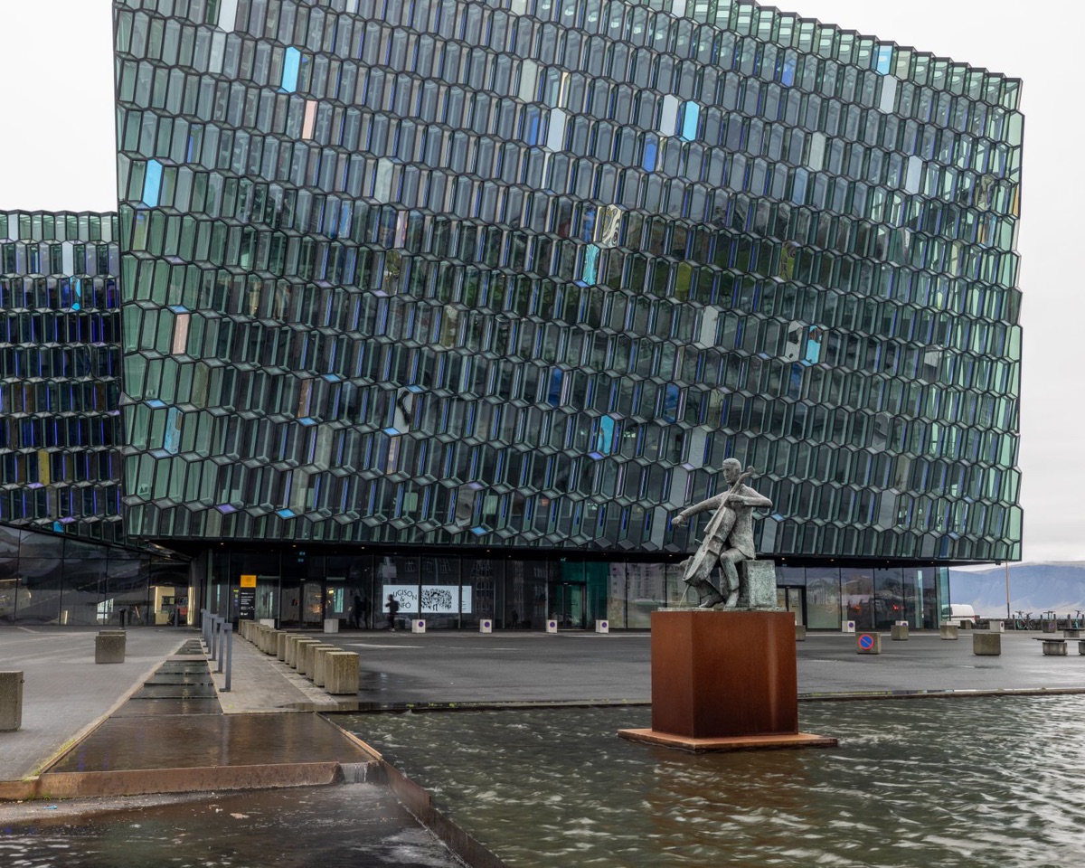 Reykjavik city hall exterior at dawn