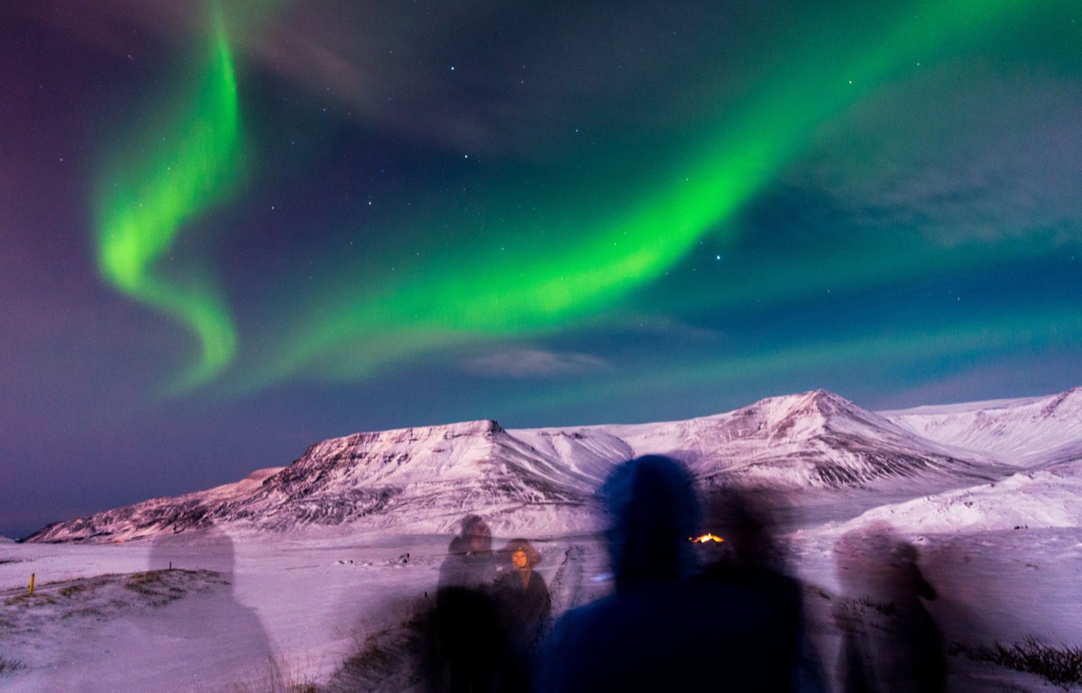 Mountain range with aurora in Iceland