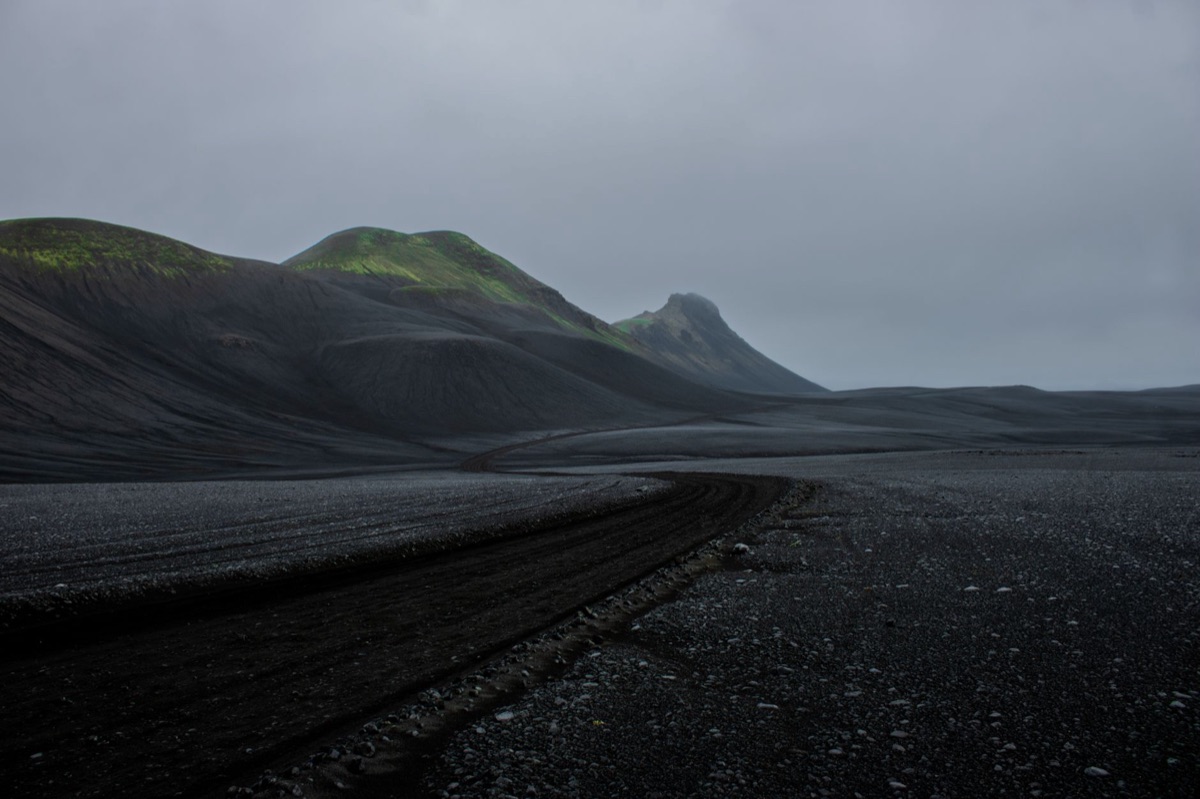 Lava field at night in Iceland