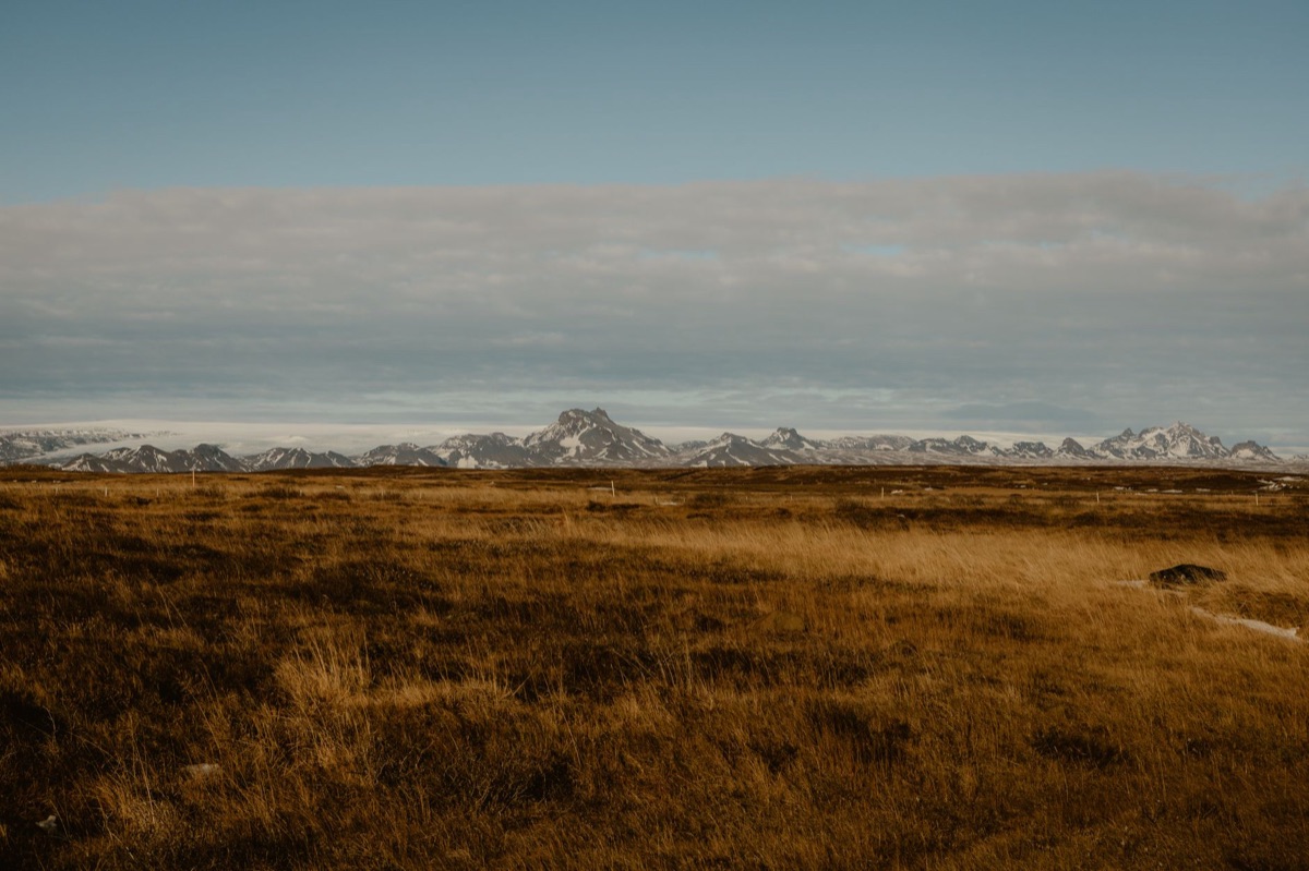 Snow-capped mountain range Iceland