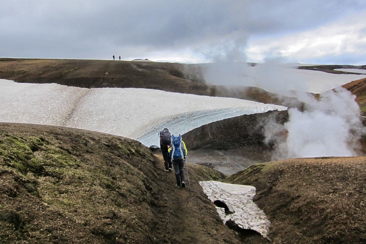 Iceland hot spring with lava rocks