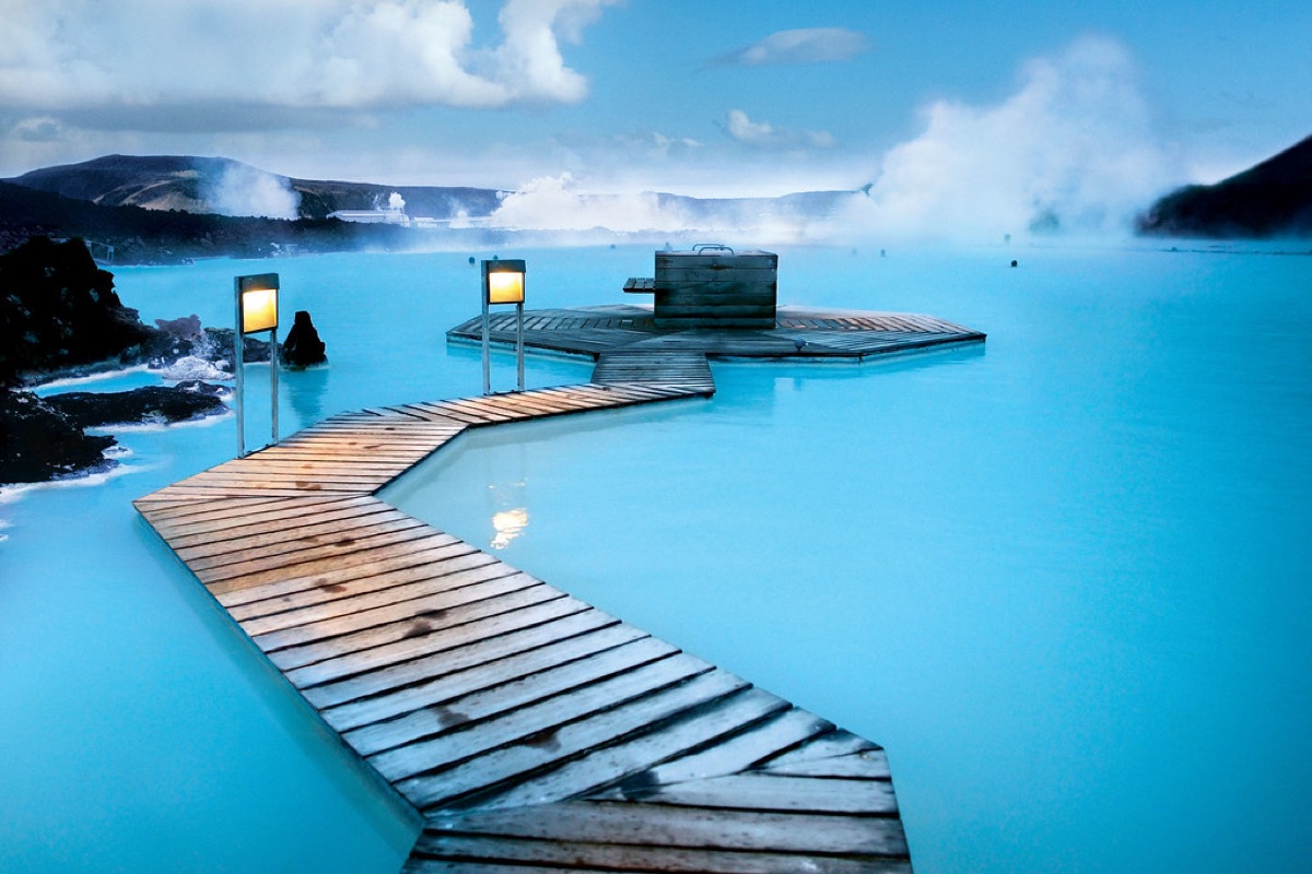 Iceland hot spring at sunset