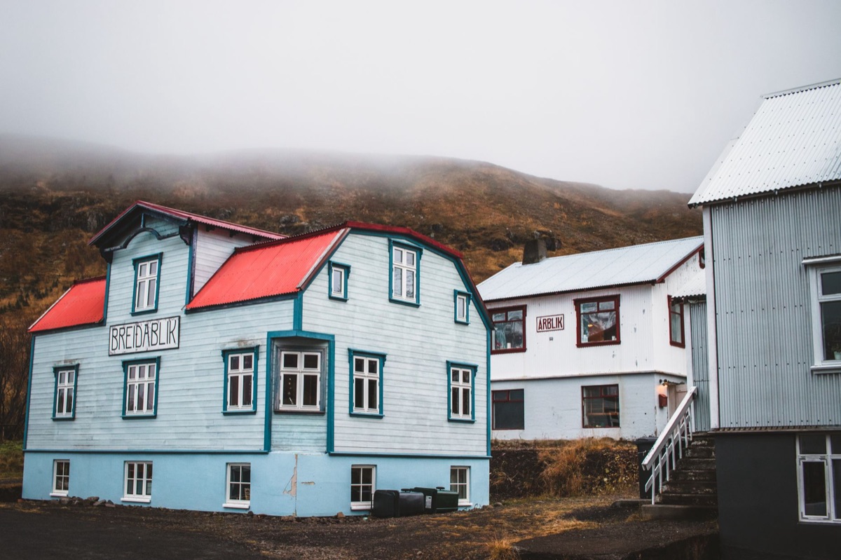 Icelandic village with traditional houses