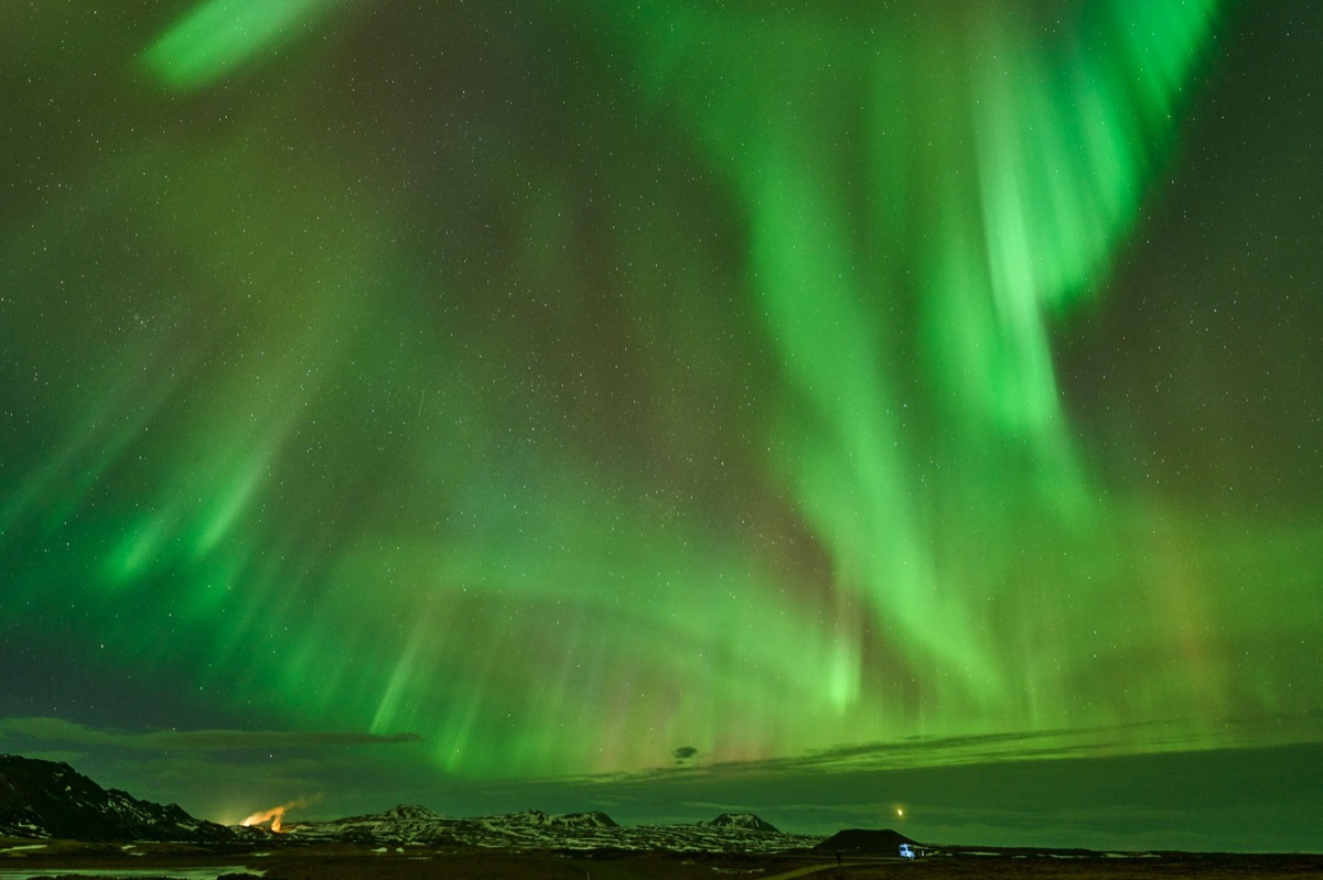 Condições das auroras boreais na Islândia no inverno
