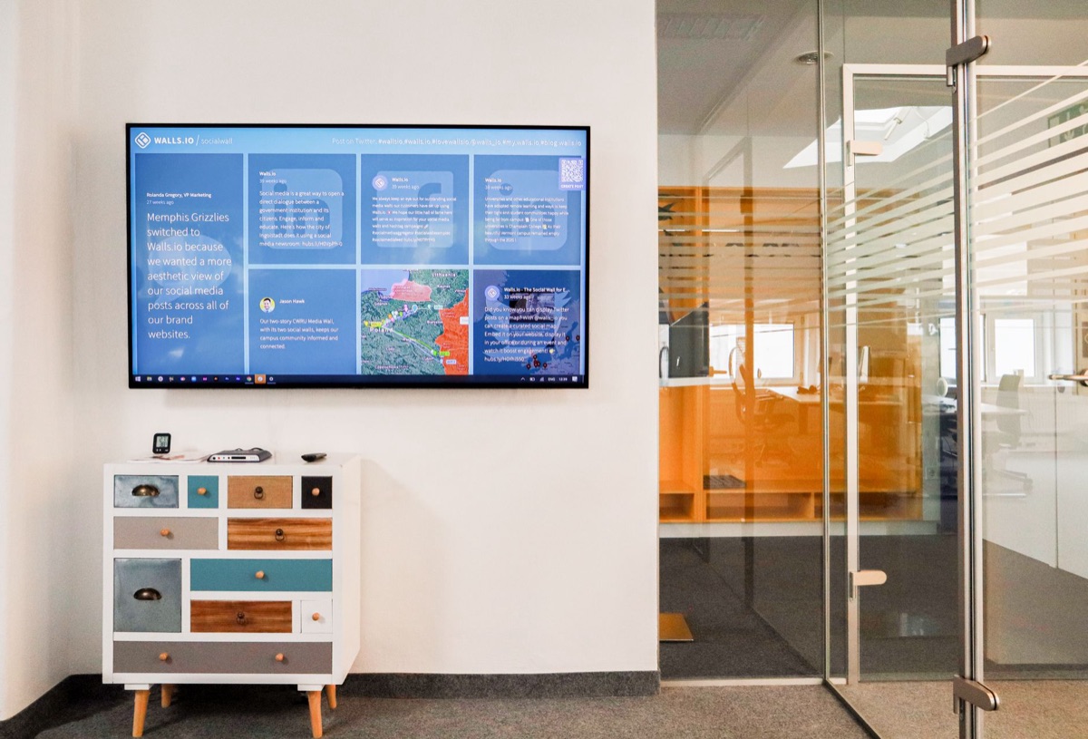 Icelandic bank with glass walls and interior design
