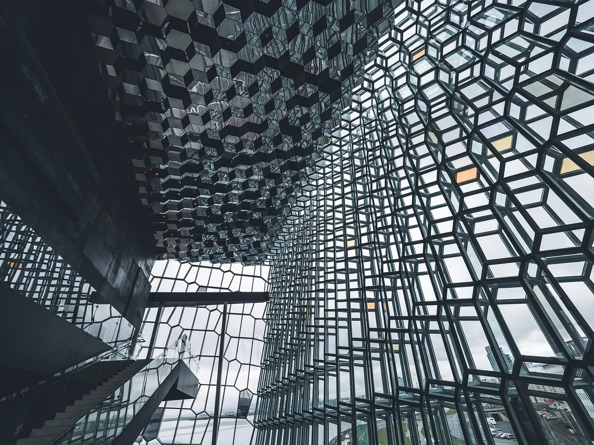 architecture, building, infrastructure, interior, design, concert, hall, harpa, blue concert, blue interior